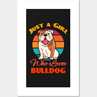 Just a Girl Who Loves Bulldog Dog puppy Lover Cute Sunser Retro Funny Posters and Art